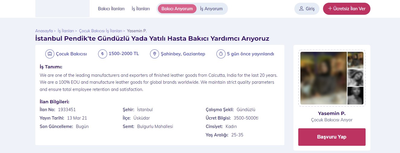 Website Anasayfa İlan Detay Görüntüsü