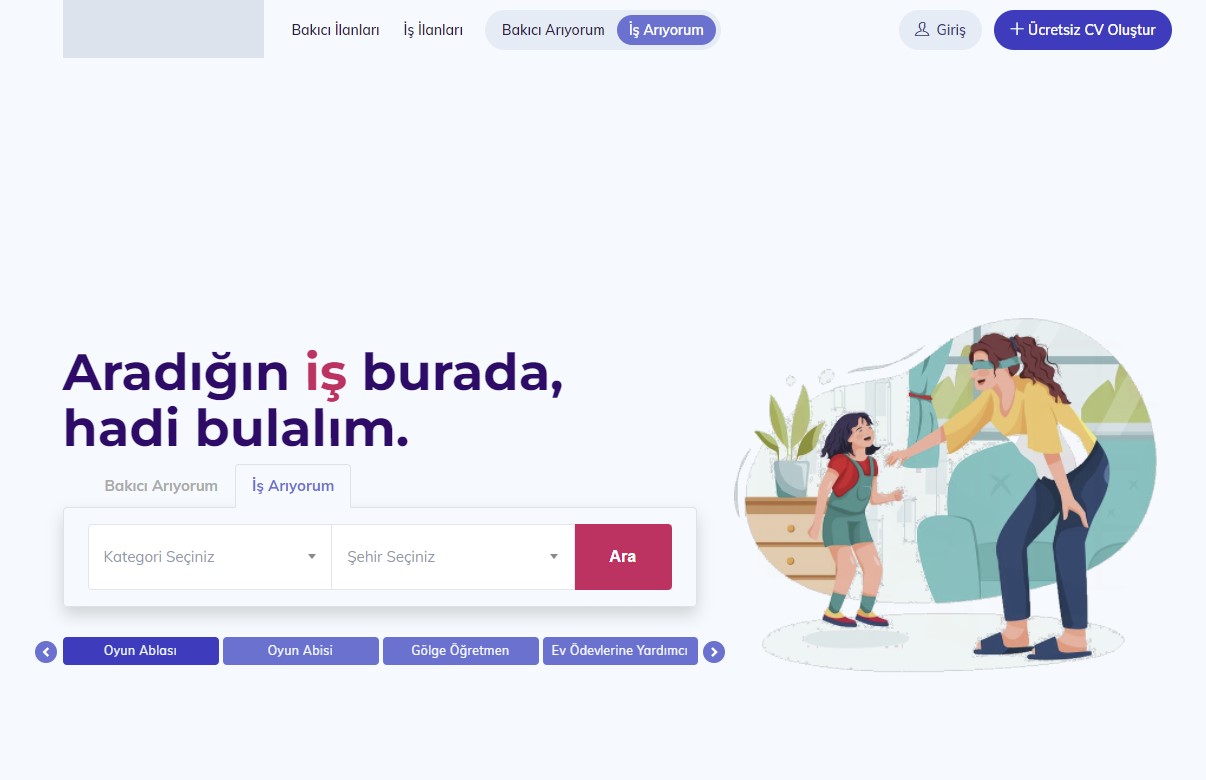 Website Anasayfa Ekran Görüntüsü (İş arayanlar için)